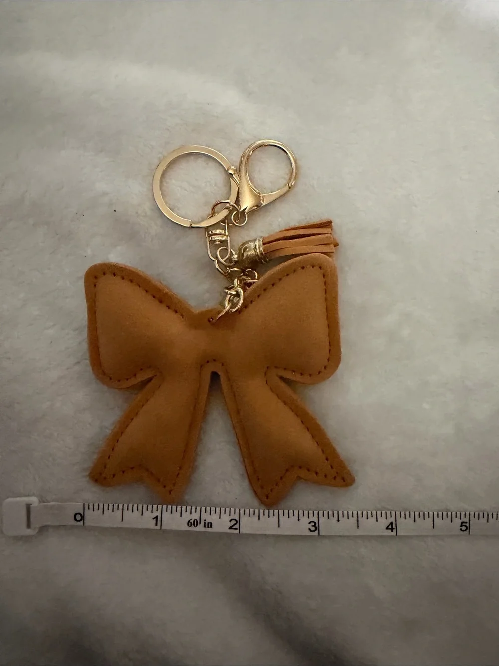 Gold Cheetah Rhinestone Bow Keychain with Tassel